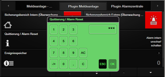 Plugin Meldenanlage - Code-Eingabe